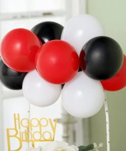 HIER_4200 Chargers & Centerpieces 11 Pcs | Balloon Garland Cloud Cake Topper, Mini Cake Decorations - Black, Red & White
