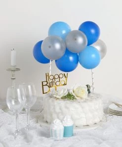 HIER_4200 11 Pcs | Balloon Garland Cloud Cake Topper, Mini Cake Decorations - Light Blue, Royal Blue & Silver