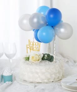 HIER_4200 11 Pcs | Balloon Garland Cloud Cake Topper, Mini Cake Decorations - Light Blue, Royal Blue & Silver