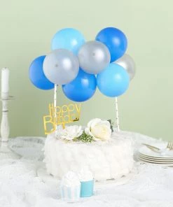 HIER_4200 11 Pcs | Balloon Garland Cloud Cake Topper, Mini Cake Decorations - Light Blue, Royal Blue & Silver