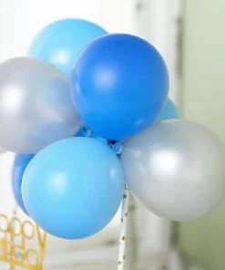 HIER_4200 11 Pcs | Balloon Garland Cloud Cake Topper, Mini Cake Decorations - Light Blue, Royal Blue & Silver