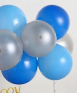 HIER_4200 11 Pcs | Balloon Garland Cloud Cake Topper, Mini Cake Decorations - Light Blue, Royal Blue & Silver