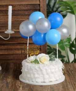 HIER_4200 11 Pcs | Balloon Garland Cloud Cake Topper, Mini Cake Decorations - Light Blue, Royal Blue & Silver