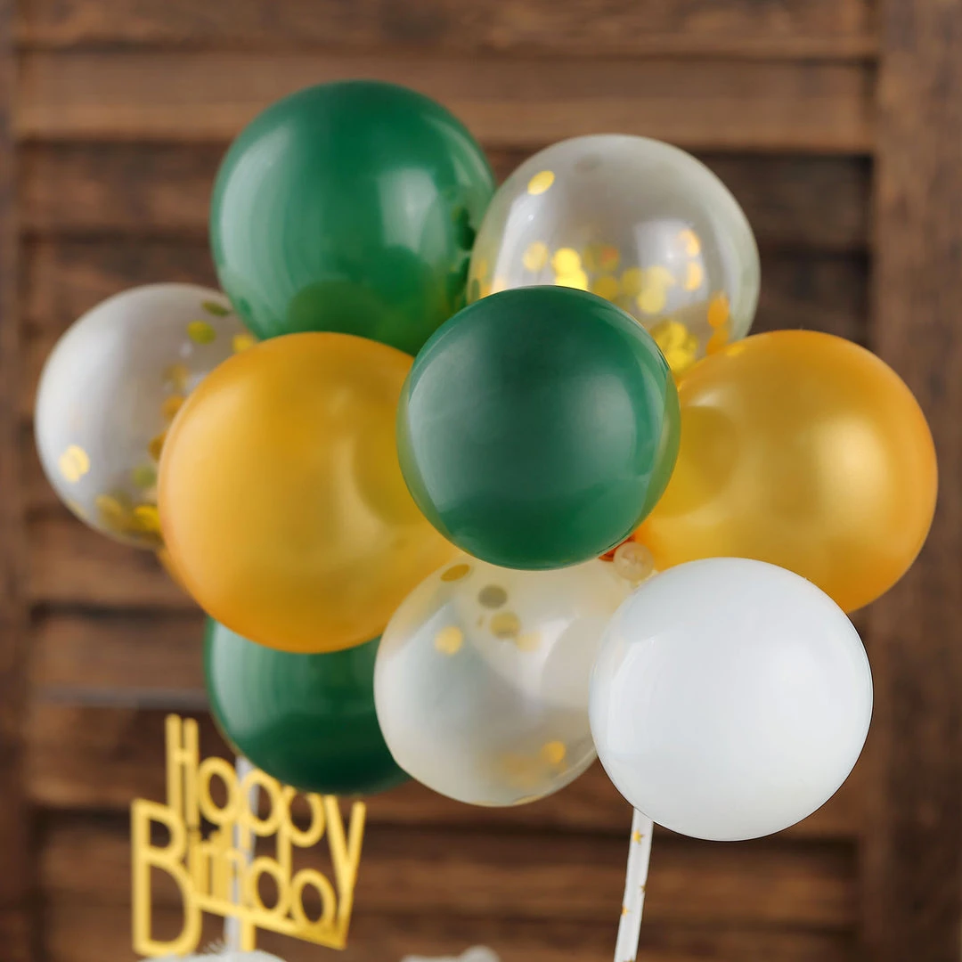 HIER_4200 14 Pcs | Confetti Balloon Garland Cloud Cake Topper, Mini Cake Decorations - Clear, Gold, Hunter Green & White Chargers & Centerpieces 2 HIER_4200 14 Pcs | Confetti Balloon Garland Cloud Cake Topper, Mini Cake Decorations - Clear, Gold, Hunter Green & White Chargers & Centerpieces