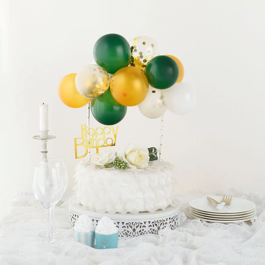 HIER_4200 14 Pcs | Confetti Balloon Garland Cloud Cake Topper, Mini Cake Decorations - Clear, Gold, Hunter Green & White Chargers & Centerpieces 6 HIER_4200 14 Pcs | Confetti Balloon Garland Cloud Cake Topper, Mini Cake Decorations - Clear, Gold, Hunter Green & White Chargers & Centerpieces