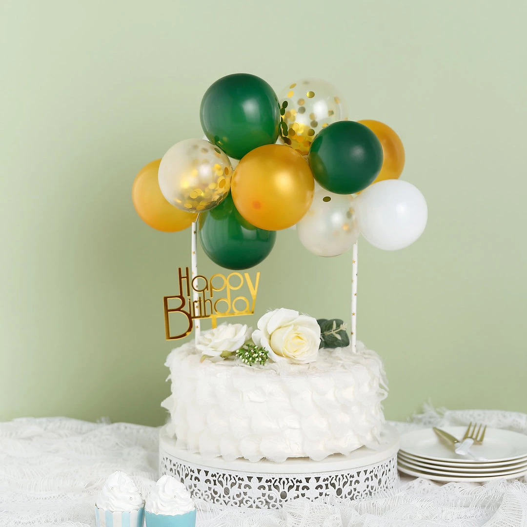 HIER_4200 14 Pcs | Confetti Balloon Garland Cloud Cake Topper, Mini Cake Decorations - Clear, Gold, Hunter Green & White Chargers & Centerpieces 7 HIER_4200 14 Pcs | Confetti Balloon Garland Cloud Cake Topper, Mini Cake Decorations - Clear, Gold, Hunter Green & White Chargers & Centerpieces