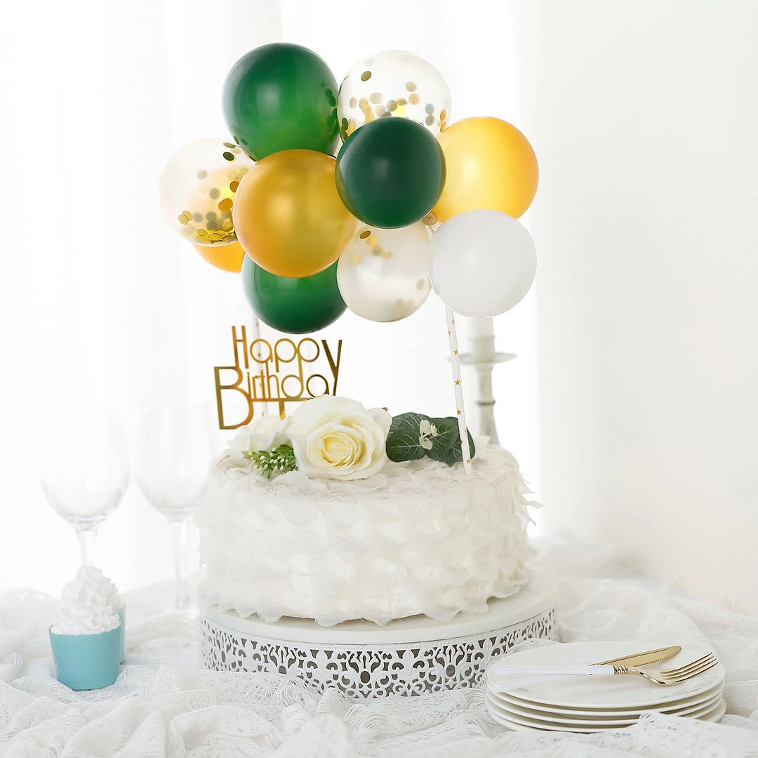 HIER_4200 14 Pcs | Confetti Balloon Garland Cloud Cake Topper, Mini Cake Decorations - Clear, Gold, Hunter Green & White Chargers & Centerpieces 8 HIER_4200 14 Pcs | Confetti Balloon Garland Cloud Cake Topper, Mini Cake Decorations - Clear, Gold, Hunter Green & White Chargers & Centerpieces