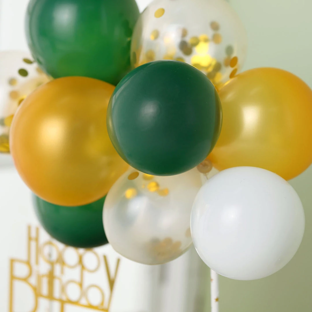 HIER_4200 14 Pcs | Confetti Balloon Garland Cloud Cake Topper, Mini Cake Decorations - Clear, Gold, Hunter Green & White Chargers & Centerpieces 9 HIER_4200 14 Pcs | Confetti Balloon Garland Cloud Cake Topper, Mini Cake Decorations - Clear, Gold, Hunter Green & White Chargers & Centerpieces