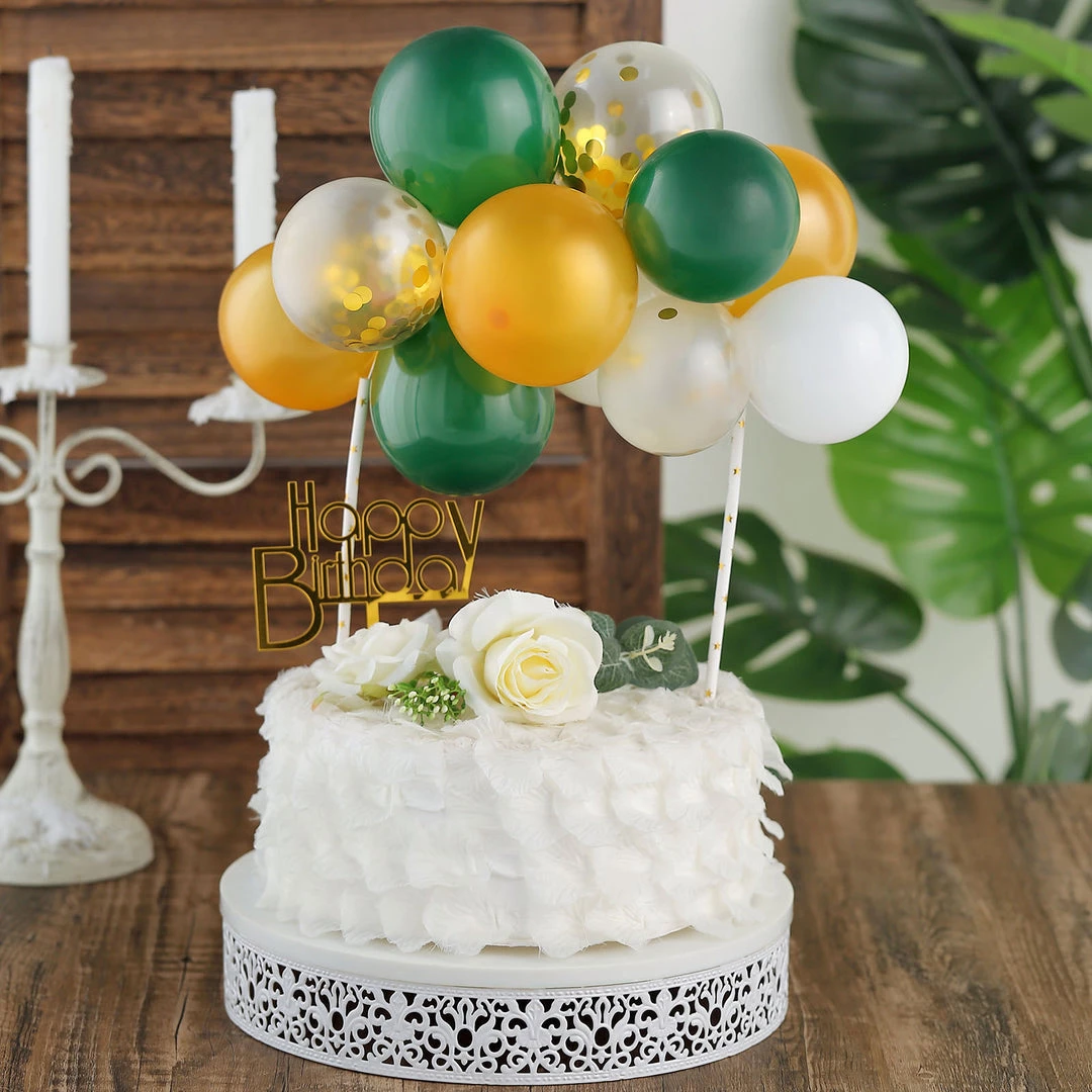 HIER_4200 14 Pcs | Confetti Balloon Garland Cloud Cake Topper, Mini Cake Decorations - Clear, Gold, Hunter Green & White Chargers & Centerpieces 11 HIER_4200 14 Pcs | Confetti Balloon Garland Cloud Cake Topper, Mini Cake Decorations - Clear, Gold, Hunter Green & White Chargers & Centerpieces