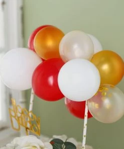 HIER_4200 Chargers & Centerpieces 14 Pcs | Confetti Balloon Garland Cloud Cake Topper, Mini Cake Decorations - Clear, Gold, Red & White