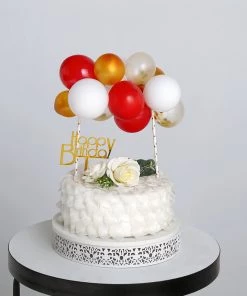 HIER_4200 Chargers & Centerpieces 14 Pcs | Confetti Balloon Garland Cloud Cake Topper, Mini Cake Decorations - Clear, Gold, Red & White