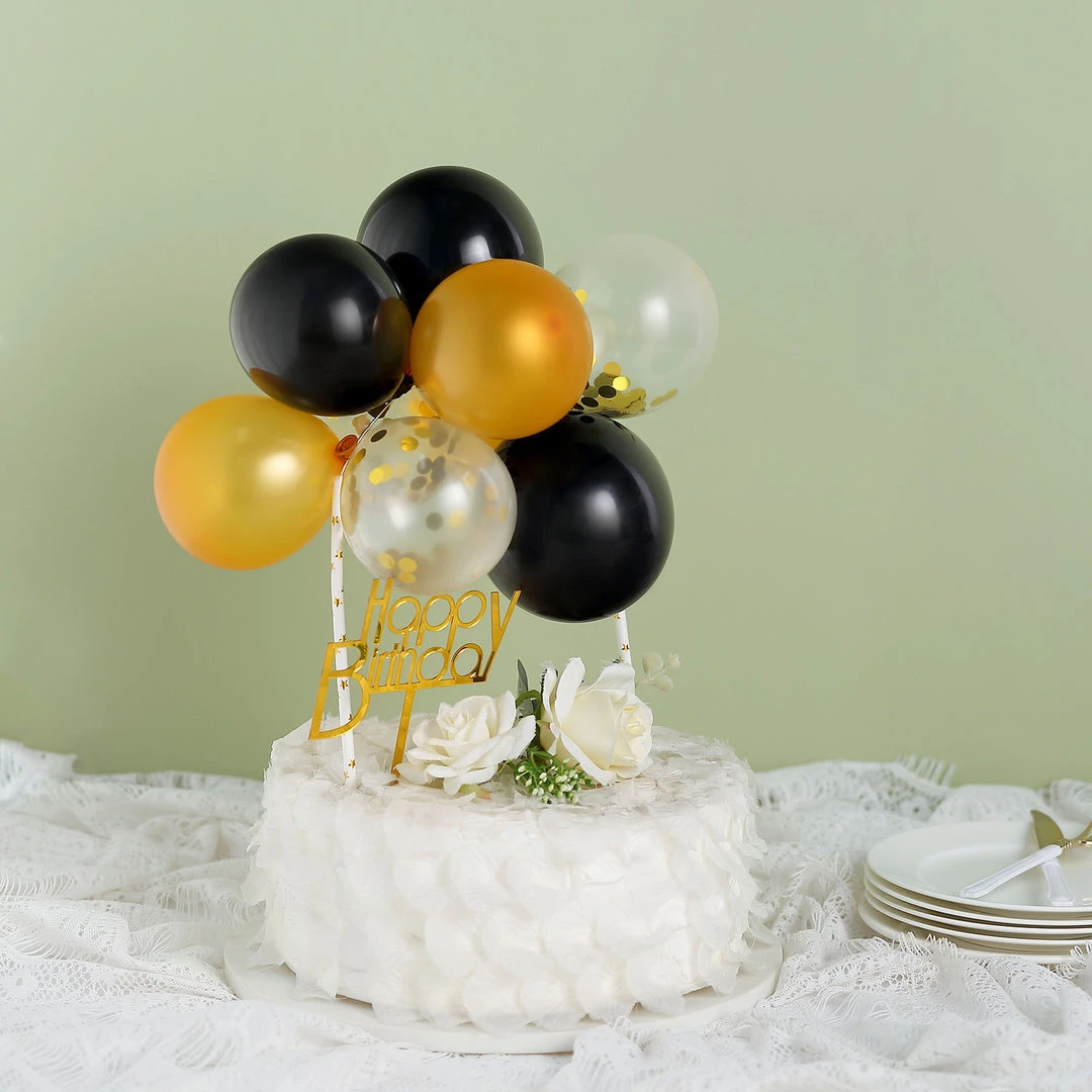 HIER_4200 Chargers & Centerpieces 11 Pcs | Confetti Balloon Garland Cloud Cake Topper, Mini Cake Decorations - Black, Clear & Gold 10 HIER_4200 Chargers & Centerpieces 11 Pcs | Confetti Balloon Garland Cloud Cake Topper, Mini Cake Decorations - Black, Clear & Gold