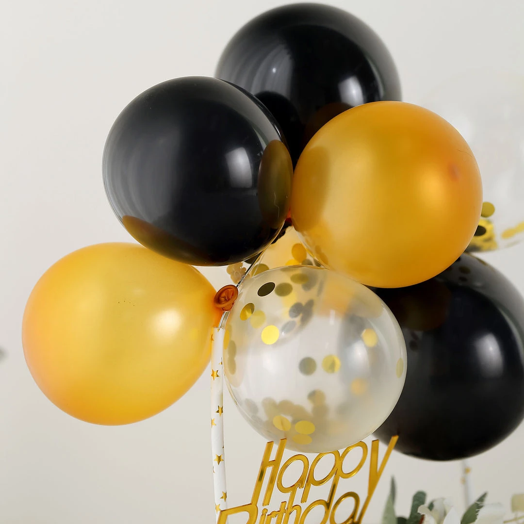 HIER_4200 Chargers & Centerpieces 11 Pcs | Confetti Balloon Garland Cloud Cake Topper, Mini Cake Decorations - Black, Clear & Gold 11 HIER_4200 Chargers & Centerpieces 11 Pcs | Confetti Balloon Garland Cloud Cake Topper, Mini Cake Decorations - Black, Clear & Gold