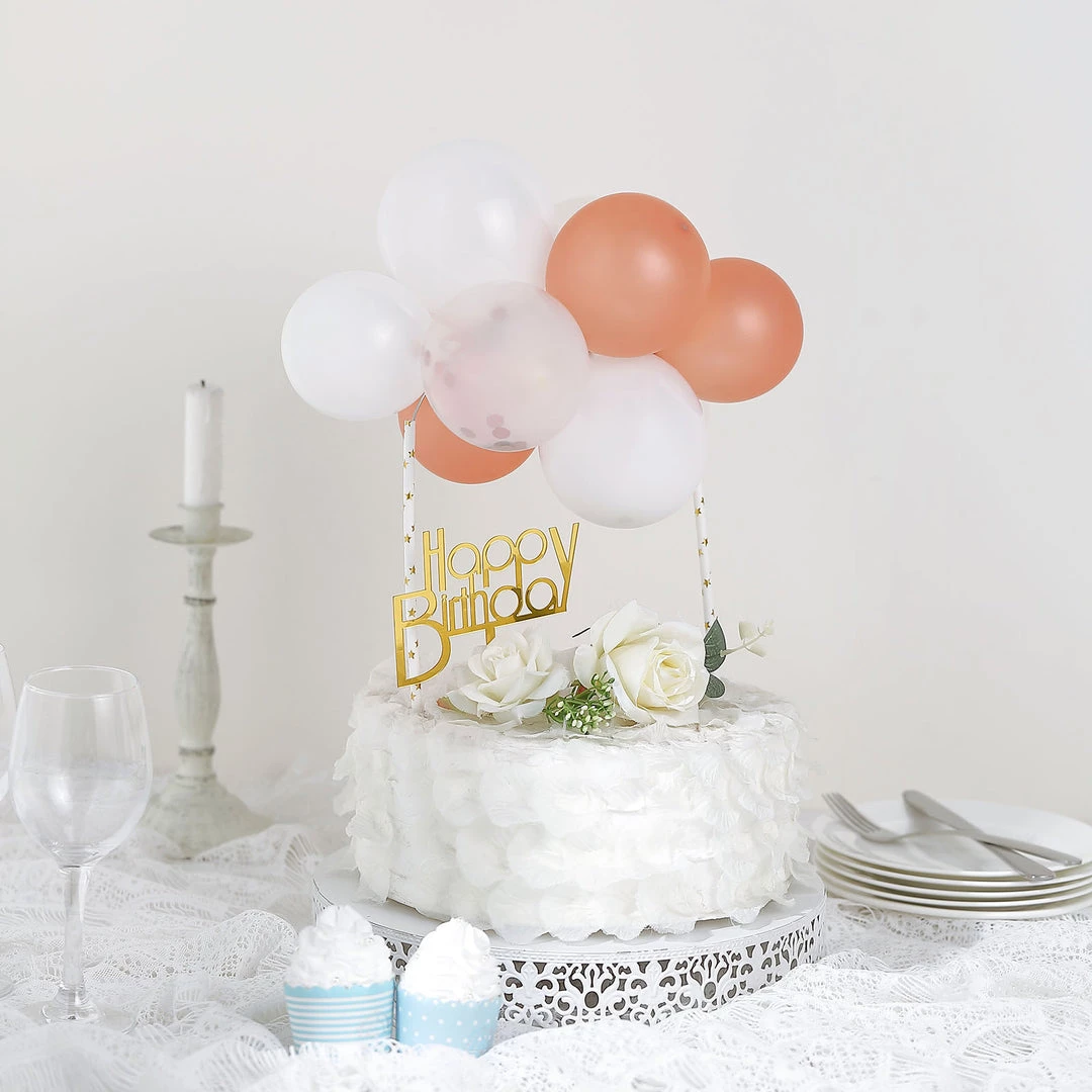 HIER_4200 11 Pcs | Confetti Balloon Garland Cloud Cake Topper, Mini Cake Decorations - Clear, Rose Gold & White Chargers & Centerpieces 7 HIER_4200 11 Pcs | Confetti Balloon Garland Cloud Cake Topper, Mini Cake Decorations - Clear, Rose Gold & White Chargers & Centerpieces
