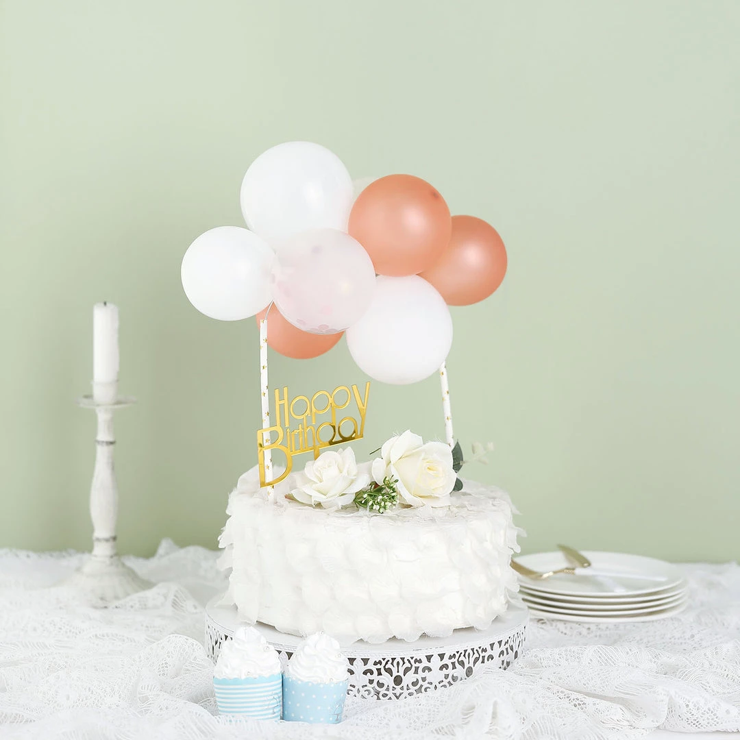 HIER_4200 11 Pcs | Confetti Balloon Garland Cloud Cake Topper, Mini Cake Decorations - Clear, Rose Gold & White Chargers & Centerpieces 8 HIER_4200 11 Pcs | Confetti Balloon Garland Cloud Cake Topper, Mini Cake Decorations - Clear, Rose Gold & White Chargers & Centerpieces