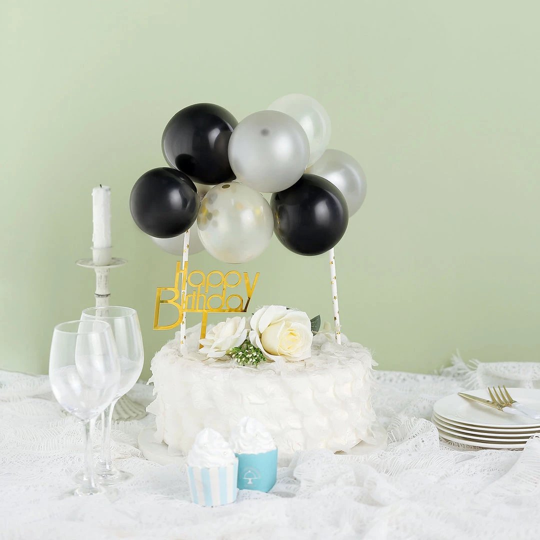 HIER_4200 11 Pcs | Confetti Balloon Garland Cloud Cake Topper, Mini Cake Decorations - Black, Silver & Clear Chargers & Centerpieces 6 HIER_4200 11 Pcs | Confetti Balloon Garland Cloud Cake Topper, Mini Cake Decorations - Black, Silver & Clear Chargers & Centerpieces
