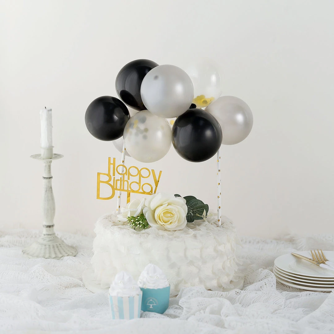 HIER_4200 11 Pcs | Confetti Balloon Garland Cloud Cake Topper, Mini Cake Decorations - Black, Silver & Clear Chargers & Centerpieces 8 HIER_4200 11 Pcs | Confetti Balloon Garland Cloud Cake Topper, Mini Cake Decorations - Black, Silver & Clear Chargers & Centerpieces