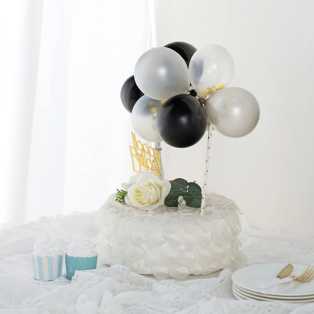 HIER_4200 11 Pcs | Confetti Balloon Garland Cloud Cake Topper, Mini Cake Decorations - Black, Silver & Clear Chargers & Centerpieces 9 HIER_4200 11 Pcs | Confetti Balloon Garland Cloud Cake Topper, Mini Cake Decorations - Black, Silver & Clear Chargers & Centerpieces