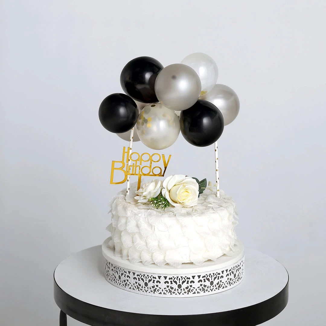 HIER_4200 11 Pcs | Confetti Balloon Garland Cloud Cake Topper, Mini Cake Decorations - Black, Silver & Clear Chargers & Centerpieces 1 HIER_4200 11 Pcs | Confetti Balloon Garland Cloud Cake Topper, Mini Cake Decorations - Black, Silver & Clear Chargers & Centerpieces