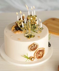 HIER_4200 Chargers & Centerpieces 5" Tall 9-Arm Metallic Gold Candelabra Cake Topper, 9 Candle Holders With Birthday Candles