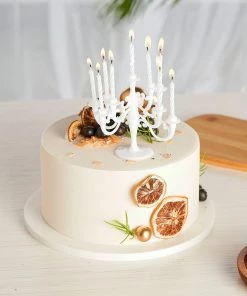 HIER_4200 Chargers & Centerpieces 5" Tall 9-Arm Classic White Candelabra Cake Topper, 9 Candle Holders With Birthday Candles