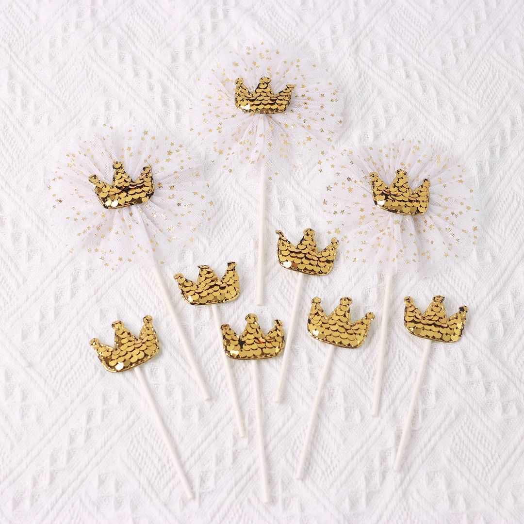 HIER_4200 Chargers & Centerpieces 9 Pack | Gold Sequin Crown & Tutu Cupcake Cake Toppers, Princess Party Decor Supplies 9 HIER_4200 Chargers & Centerpieces 9 Pack | Gold Sequin Crown & Tutu Cupcake Cake Toppers, Princess Party Decor Supplies