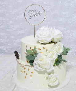 HIER_4200 3 Pcs | Gold Acrylic Happy Birthday Cake Topper & Silk Flower Clusters, Cake Decorations Chargers & Centerpieces 25 HIER_4200 3 Pcs | Gold Acrylic Happy Birthday Cake Topper & Silk Flower Clusters, Cake Decorations Chargers & Centerpieces