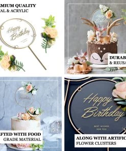 HIER_4200 3 Pcs | Gold Acrylic Happy Birthday Cake Topper & Silk Flower Clusters, Cake Decorations Chargers & Centerpieces 18 HIER_4200 3 Pcs | Gold Acrylic Happy Birthday Cake Topper & Silk Flower Clusters, Cake Decorations Chargers & Centerpieces