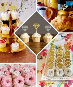 HIER_4200 Chargers & Centerpieces 24 Pack | Silver Diamond Ring Cupcake Toppers, Party Cake Picks, Engagement Decoration Supplies