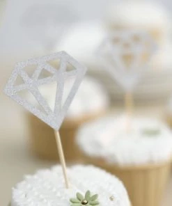 HIER_4200 Chargers & Centerpieces 24 Pack | Silver Diamond Ring Cupcake Toppers, Party Cake Picks, Engagement Decoration Supplies