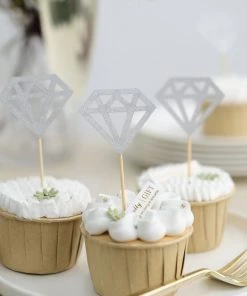 HIER_4200 Chargers & Centerpieces 24 Pack | Silver Diamond Ring Cupcake Toppers, Party Cake Picks, Engagement Decoration Supplies