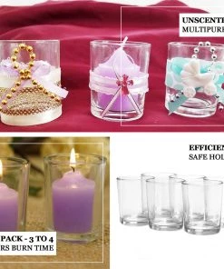 HIER_3820 12 Pack | Lavender Votive Candle & Clear Glass Votive Holder Candle Set Chargers & Centerpieces 10 HIER_3820 12 Pack | Lavender Votive Candle & Clear Glass Votive Holder Candle Set Chargers & Centerpieces