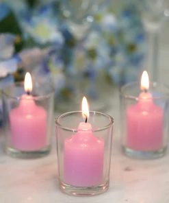 HIER_3820 12 Pack | Lavender Votive Candle & Clear Glass Votive Holder Candle Set Chargers & Centerpieces