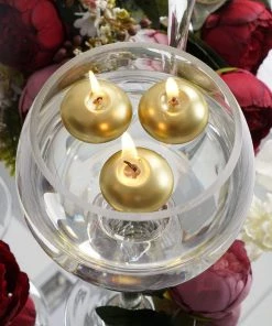 HIER_3810 Chargers & Centerpieces 12 Pack | 1.5" Metallic Gold Mini Disc Unscented Floating Candles