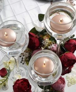 HIER_3810 Chargers & Centerpieces 4 Pack | 3" Blush/Rose Gold Disc Unscented Floating Candles, Dripless