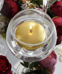 HIER_3810 4 Pack | 3" Metallic Gold Disc Unscented Floating Candles, Dripless