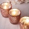 HIER_4320 6 Pack | 3" Metallic Blush/Rose Gold Glass Votive Candle Holders Tealight Mercury Glass Assorted Geometric Design Chargers & Centerpieces