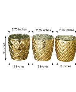HIER_4320 Chargers & Centerpieces 6 Pack | 3" Metallic Gold Mercury Glass Votive Candle Holders, Tealight Candle Holders - Assorted Geometric Designs 22 HIER_4320 Chargers & Centerpieces 6 Pack | 3