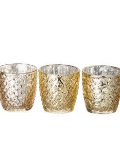 HIER_4320 Chargers & Centerpieces 6 Pack | 3" Metallic Gold Mercury Glass Votive Candle Holders, Tealight Candle Holders - Assorted Geometric Designs 39 HIER_4320 Chargers & Centerpieces 6 Pack | 3