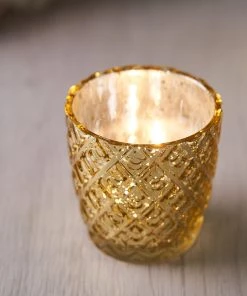 HIER_4320 Chargers & Centerpieces 6 Pack | 3" Metallic Gold Mercury Glass Votive Candle Holders, Tealight Candle Holders - Assorted Geometric Designs 25 HIER_4320 Chargers & Centerpieces 6 Pack | 3