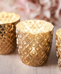 HIER_4320 Chargers & Centerpieces 6 Pack | 3" Metallic Gold Mercury Glass Votive Candle Holders, Tealight Candle Holders - Assorted Geometric Designs 26 HIER_4320 Chargers & Centerpieces 6 Pack | 3