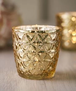 HIER_4320 Chargers & Centerpieces 6 Pack | 3" Metallic Gold Mercury Glass Votive Candle Holders, Tealight Candle Holders - Assorted Geometric Designs 27 HIER_4320 Chargers & Centerpieces 6 Pack | 3