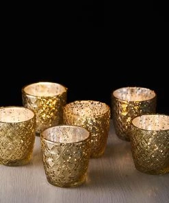 HIER_4320 Chargers & Centerpieces 6 Pack | 3" Metallic Gold Mercury Glass Votive Candle Holders, Tealight Candle Holders - Assorted Geometric Designs 29 HIER_4320 Chargers & Centerpieces 6 Pack | 3