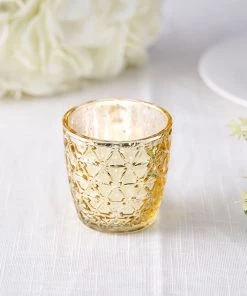 HIER_4320 Chargers & Centerpieces 6 Pack | 3" Metallic Gold Mercury Glass Votive Candle Holders, Tealight Candle Holders - Assorted Geometric Designs 31 HIER_4320 Chargers & Centerpieces 6 Pack | 3