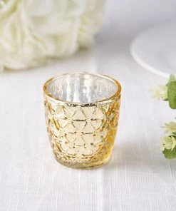 HIER_4320 Chargers & Centerpieces 6 Pack | 3" Metallic Gold Mercury Glass Votive Candle Holders, Tealight Candle Holders - Assorted Geometric Designs 32 HIER_4320 Chargers & Centerpieces 6 Pack | 3