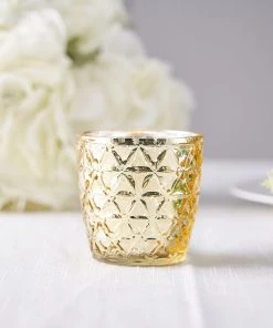 HIER_4320 Chargers & Centerpieces 6 Pack | 3" Metallic Gold Mercury Glass Votive Candle Holders, Tealight Candle Holders - Assorted Geometric Designs 34 HIER_4320 Chargers & Centerpieces 6 Pack | 3