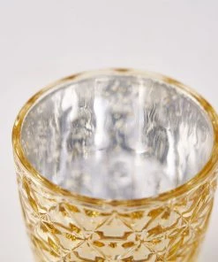 HIER_4320 Chargers & Centerpieces 6 Pack | 3" Metallic Gold Mercury Glass Votive Candle Holders, Tealight Candle Holders - Assorted Geometric Designs