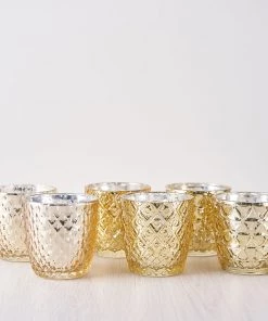 HIER_4320 Chargers & Centerpieces 6 Pack | 3" Metallic Gold Mercury Glass Votive Candle Holders, Tealight Candle Holders - Assorted Geometric Designs 35 HIER_4320 Chargers & Centerpieces 6 Pack | 3
