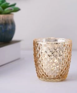 HIER_4320 Chargers & Centerpieces 6 Pack | 3" Metallic Gold Mercury Glass Votive Candle Holders, Tealight Candle Holders - Assorted Geometric Designs 36 HIER_4320 Chargers & Centerpieces 6 Pack | 3
