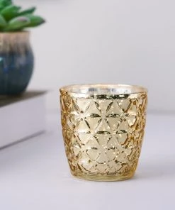 HIER_4320 Chargers & Centerpieces 6 Pack | 3" Metallic Gold Mercury Glass Votive Candle Holders, Tealight Candle Holders - Assorted Geometric Designs 37 HIER_4320 Chargers & Centerpieces 6 Pack | 3